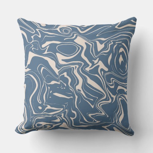 Abstract Marble Swirl Pattern Navy Blue Cream Throw Pillow