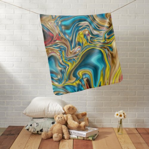 abstract marble swirls yellow teal turquoise blue baby blanket