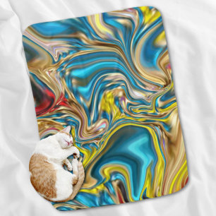 abstract marble swirls yellow teal turquoise blue baby blanket