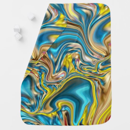 abstract marble swirls yellow teal turquoise blue baby blanket