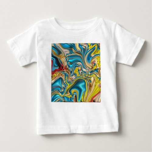 abstract marble swirls yellow teal turquoise blue baby T_Shirt