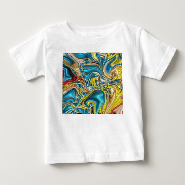 abstract marble swirls yellow teal turquoise blue baby T-Shirt (Front)