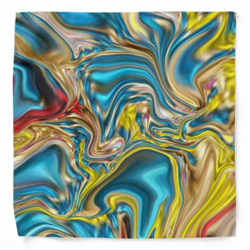 abstract marble swirls yellow teal turquoise blue bandana