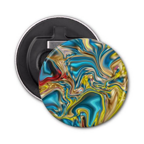 abstract marble swirls yellow teal turquoise blue bottle opener