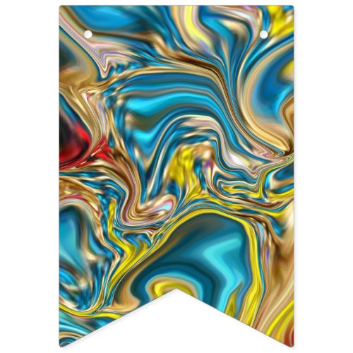 abstract marble swirls yellow teal turquoise blue bunting flags