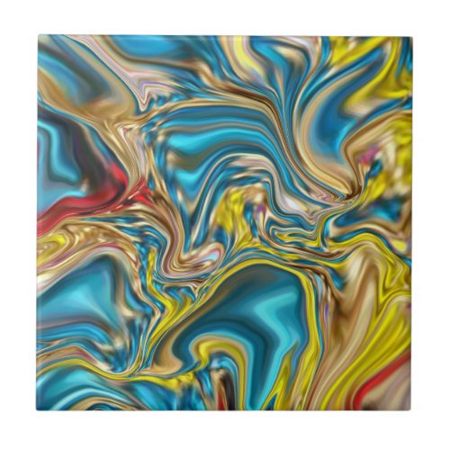 abstract marble swirls yellow teal turquoise blue ceramic tile