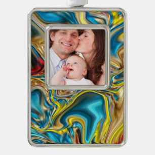 abstract marble swirls yellow teal turquoise blue christmas ornament