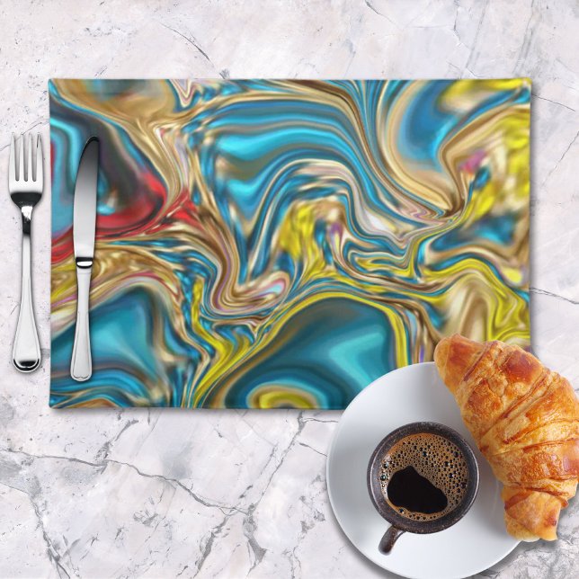abstract marble swirls yellow teal turquoise blue cloth placemat (abstract marble swirls yellow teal turquoise blue cloth placemat)