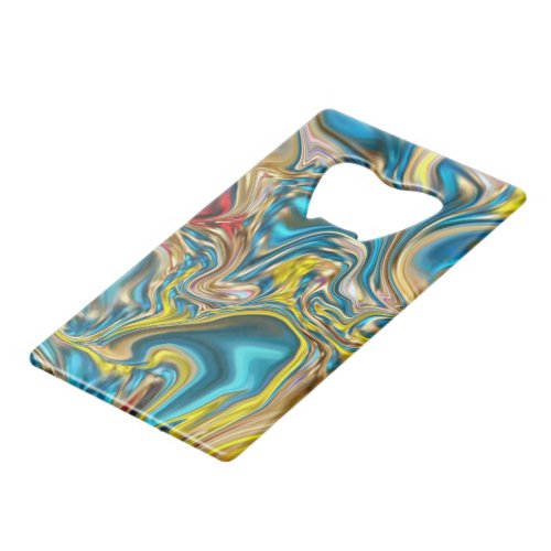 abstract marble swirls yellow teal turquoise blue credit card bottle opener