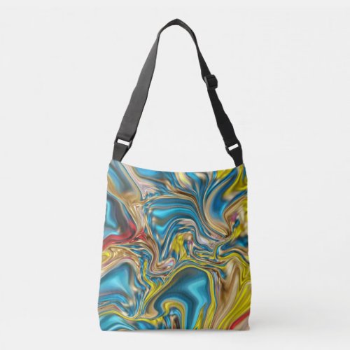 abstract marble swirls yellow teal turquoise blue crossbody bag