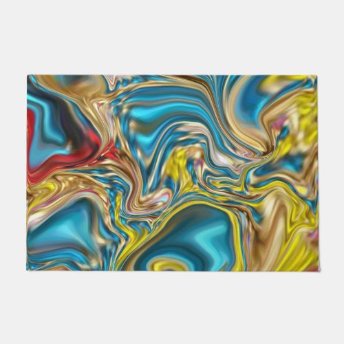 abstract marble swirls yellow teal turquoise blue doormat