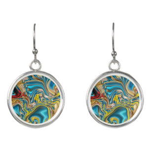 abstract marble swirls yellow teal turquoise blue earrings