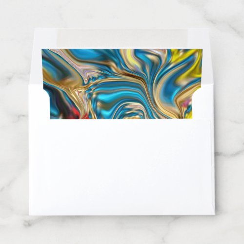 abstract marble swirls yellow teal turquoise blue envelope liner