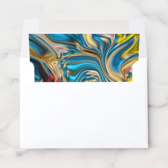 abstract marble swirls yellow teal turquoise blue envelope liner (In Envelope)