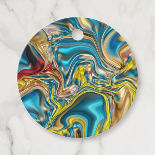 abstract marble swirls yellow teal turquoise blue favor tags