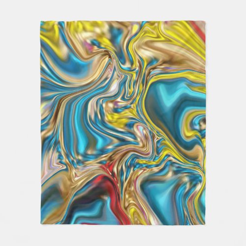 abstract marble swirls yellow teal turquoise blue fleece blanket