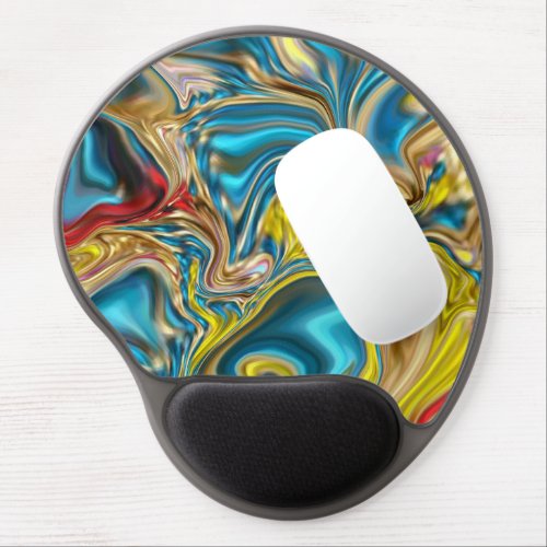 abstract marble swirls yellow teal turquoise blue gel mouse pad