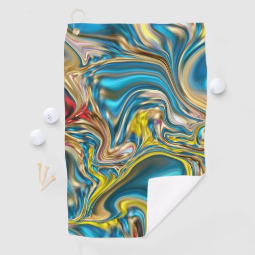 abstract marble swirls yellow teal turquoise blue golf towel