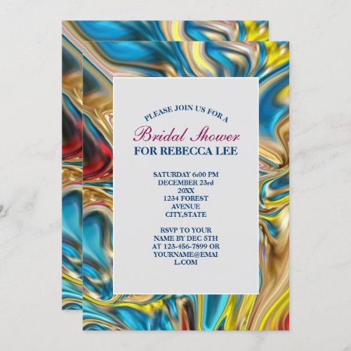 abstract marble swirls yellow teal turquoise blue invitation