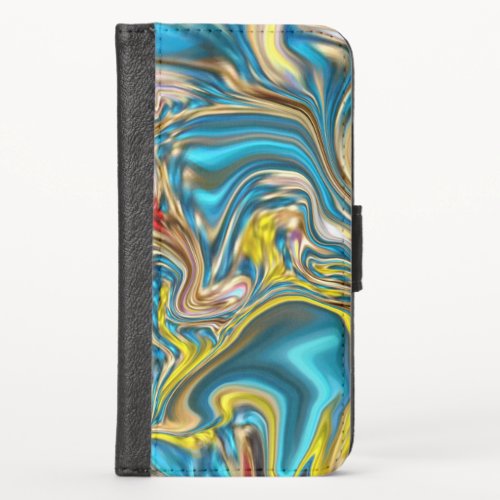 abstract marble swirls yellow teal turquoise blue iPhone x wallet case
