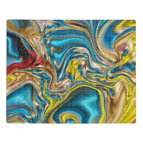 abstract marble swirls yellow teal turquoise blue jigsaw puzzle