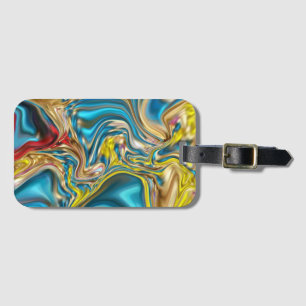 abstract marble swirls yellow teal turquoise blue luggage tag
