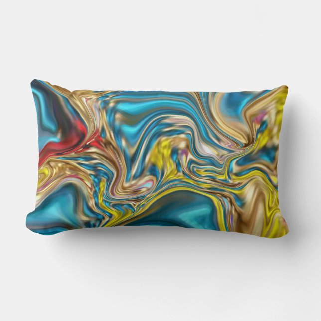 abstract marble swirls yellow teal turquoise blue lumbar pillow (Front)