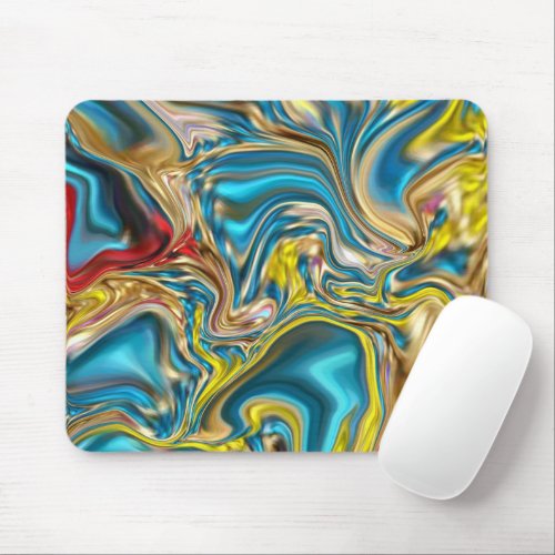 abstract marble swirls yellow teal turquoise blue mouse pad