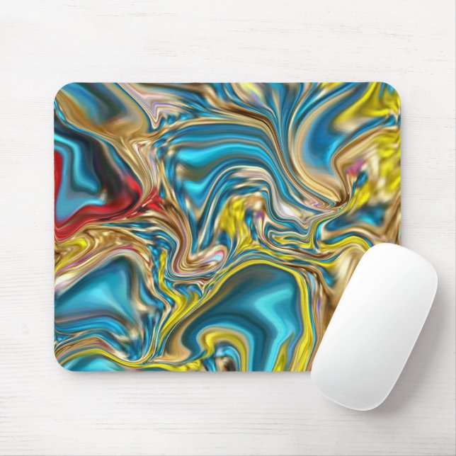 abstract marble swirls yellow teal turquoise blue mouse pad (With Mouse)