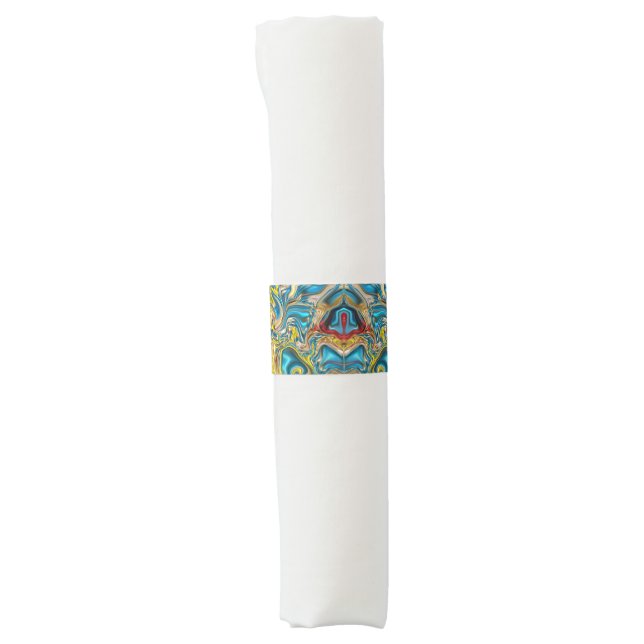 abstract marble swirls yellow teal turquoise blue napkin bands (Front)
