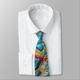 abstract marble swirls yellow teal turquoise blue neck tie