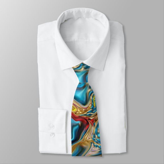 abstract marble swirls yellow teal turquoise blue neck tie (Tied)
