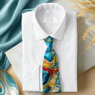 abstract marble swirls yellow teal turquoise blue neck tie