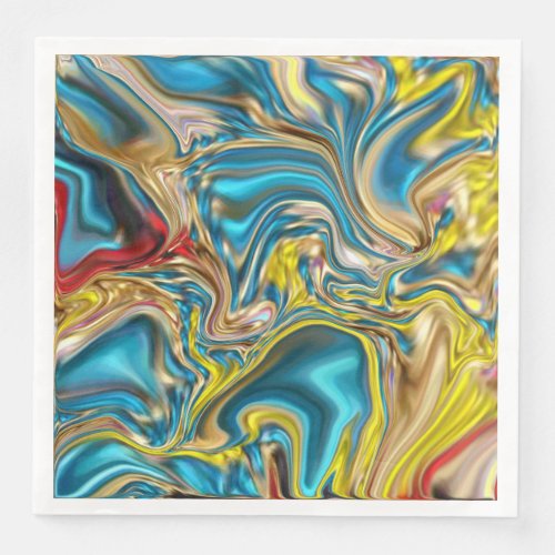 abstract marble swirls yellow teal turquoise blue paper dinner napkins