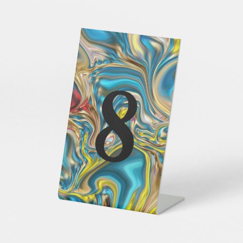 abstract marble swirls yellow teal turquoise blue pedestal sign