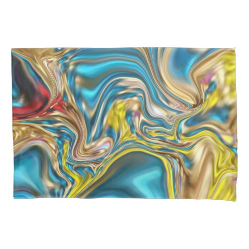 abstract marble swirls yellow teal turquoise blue pillow case