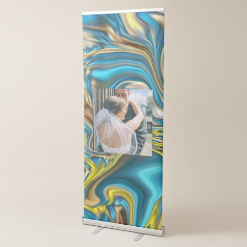 abstract marble swirls yellow teal turquoise blue retractable banner
