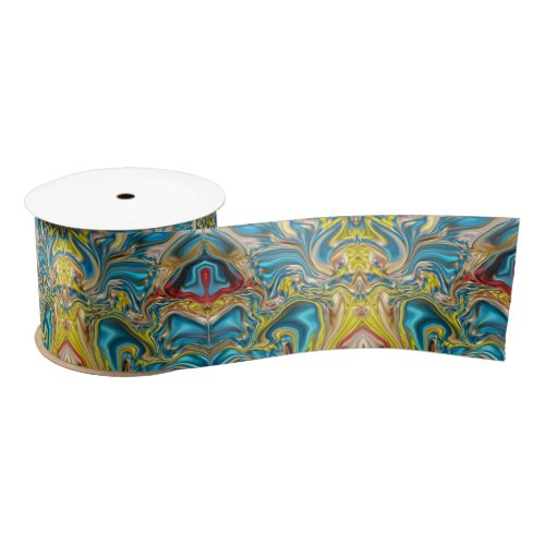 abstract marble swirls yellow teal turquoise blue satin ribbon