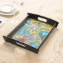 abstract marble swirls yellow teal turquoise blue serving tray