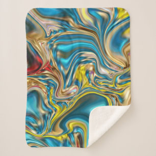 abstract marble swirls yellow teal turquoise blue sherpa blanket