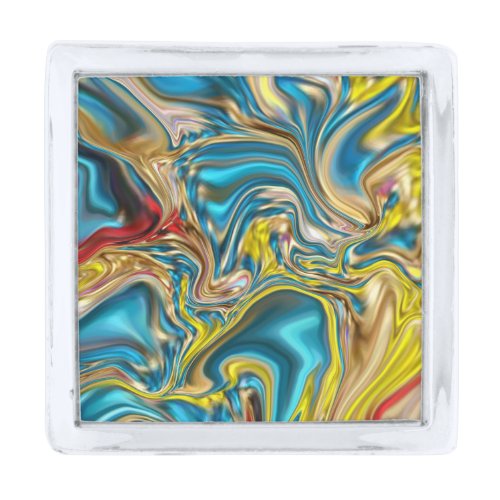 abstract marble swirls yellow teal turquoise blue silver finish lapel pin