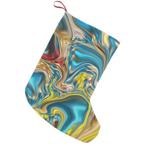 abstract marble swirls yellow teal turquoise blue small christmas stocking