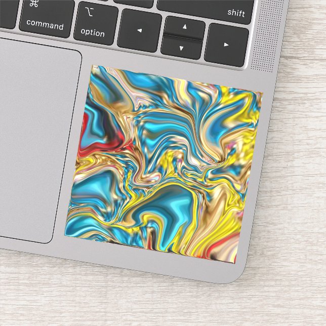 abstract marble swirls yellow teal turquoise blue sticker (Detail)