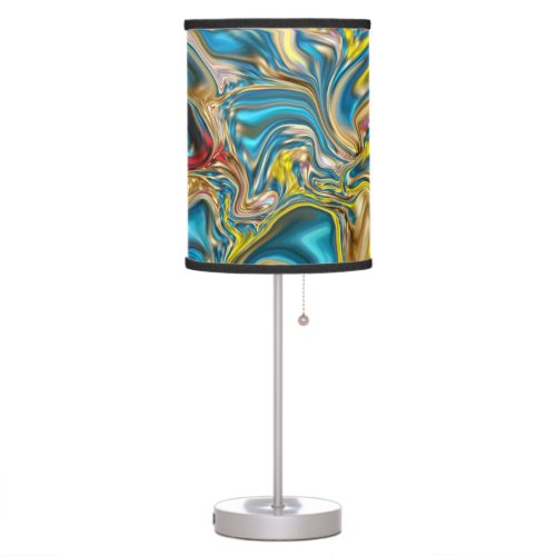 abstract marble swirls yellow teal turquoise blue table lamp