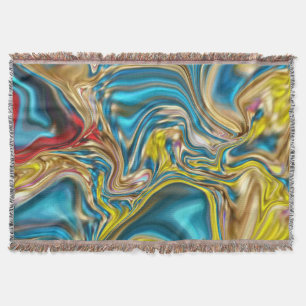 abstract marble swirls yellow teal turquoise blue throw blanket