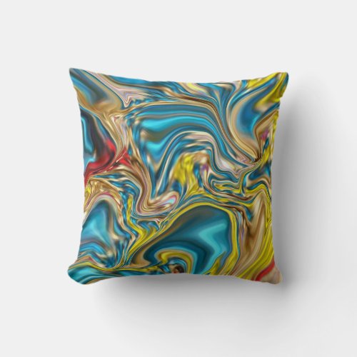 abstract marble swirls yellow teal turquoise blue throw pillow