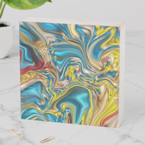 abstract marble swirls yellow teal turquoise blue wooden box sign