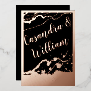 Abstract Marble Veining Gold Borders Wedding Foil Invitation