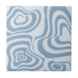 Abstract Marble Wavy Stripe Blue Retro Bold Modern Ceramic Tile