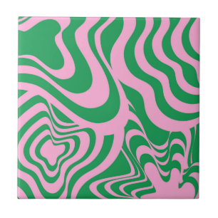 Abstract Marble Wavy Stripe Green Pink Retro Bold  Ceramic Tile